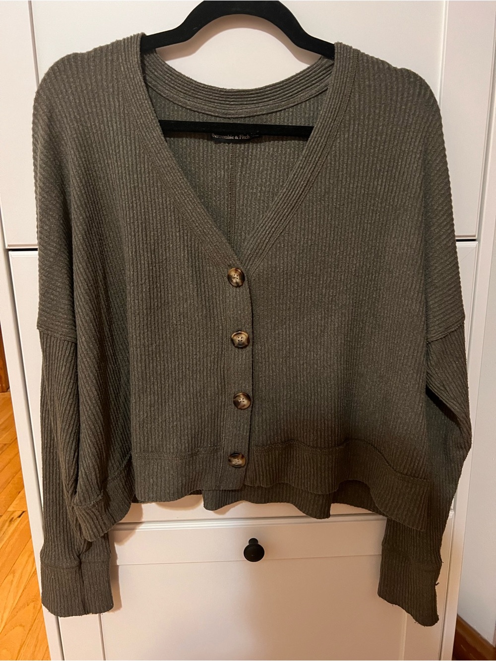 Abercrombie & Fitch Olive Green Ribbed V-Neck Button Cardigan